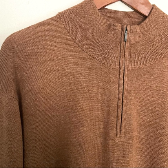 100% Wool Knit Magaschoni Quarter Zip Moch Neck Collar Camel Sweater, Men’s XXL - Picture 7 of 15